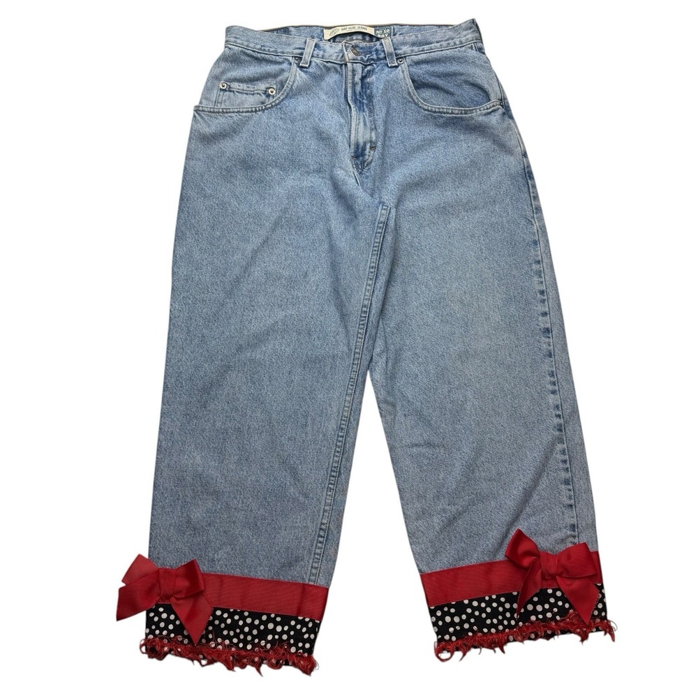 Vtg Y2K Gap Blue Jeans Men's No 10 Baggy Fit Art To Wear DIY Hem Embellished 30"